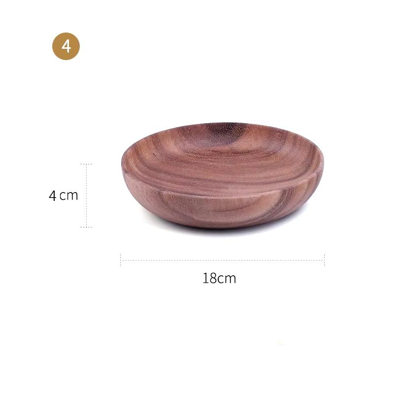 Food Container Acacia Wooden Bowl Wooden Tableware Household and Fruit Plate Salad Bowl Whole Wooden Soup Bowl Wooden Plate