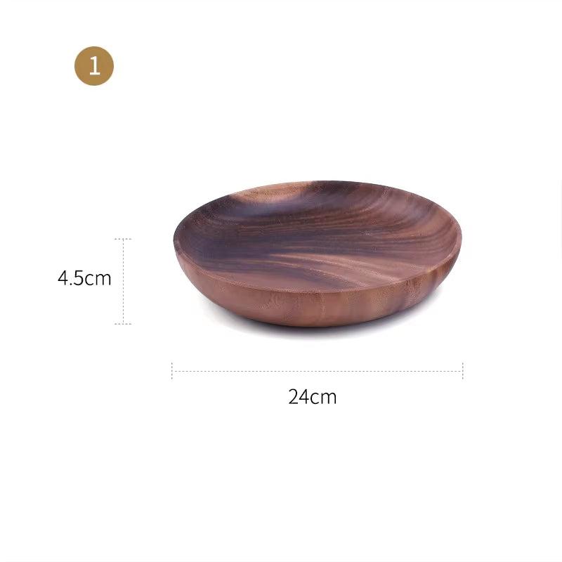 Food Container Acacia Wooden Bowl Wooden Tableware Household and Fruit Plate Salad Bowl Whole Wooden Soup Bowl Wooden Plate