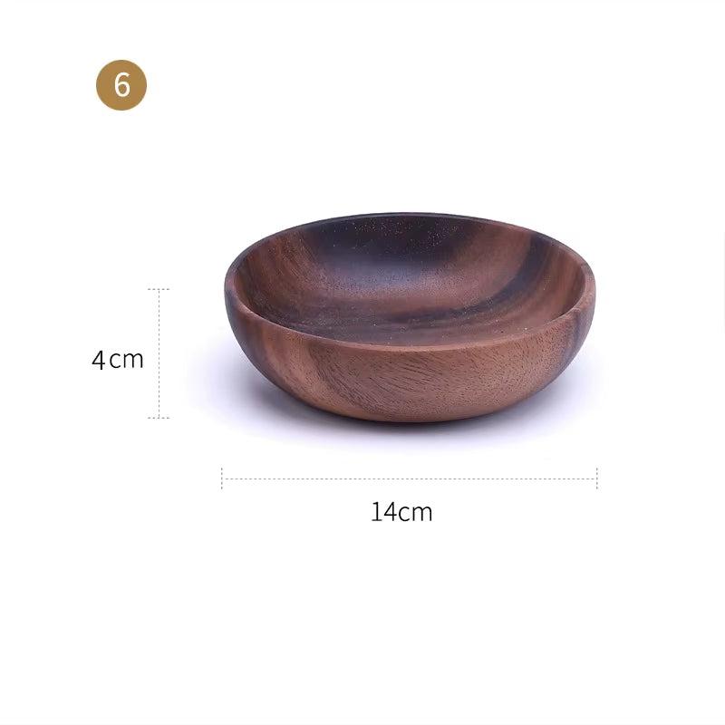 Food Container Acacia Wooden Bowl Wooden Tableware Household and Fruit Plate Salad Bowl Whole Wooden Soup Bowl Wooden Plate