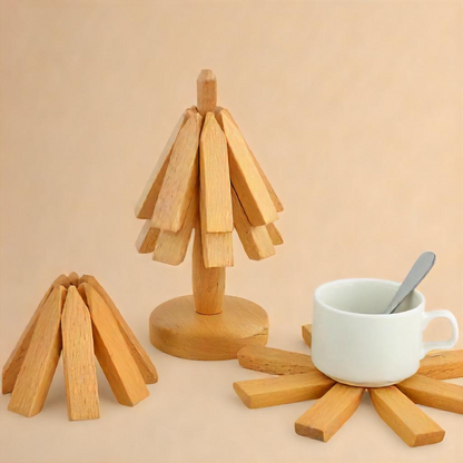 Wooden Trivets for Hot Dishes Insulation Pad Tree Shape Trivet Set Coaster for Teapot Hot Pots Halloween Christmas Gift